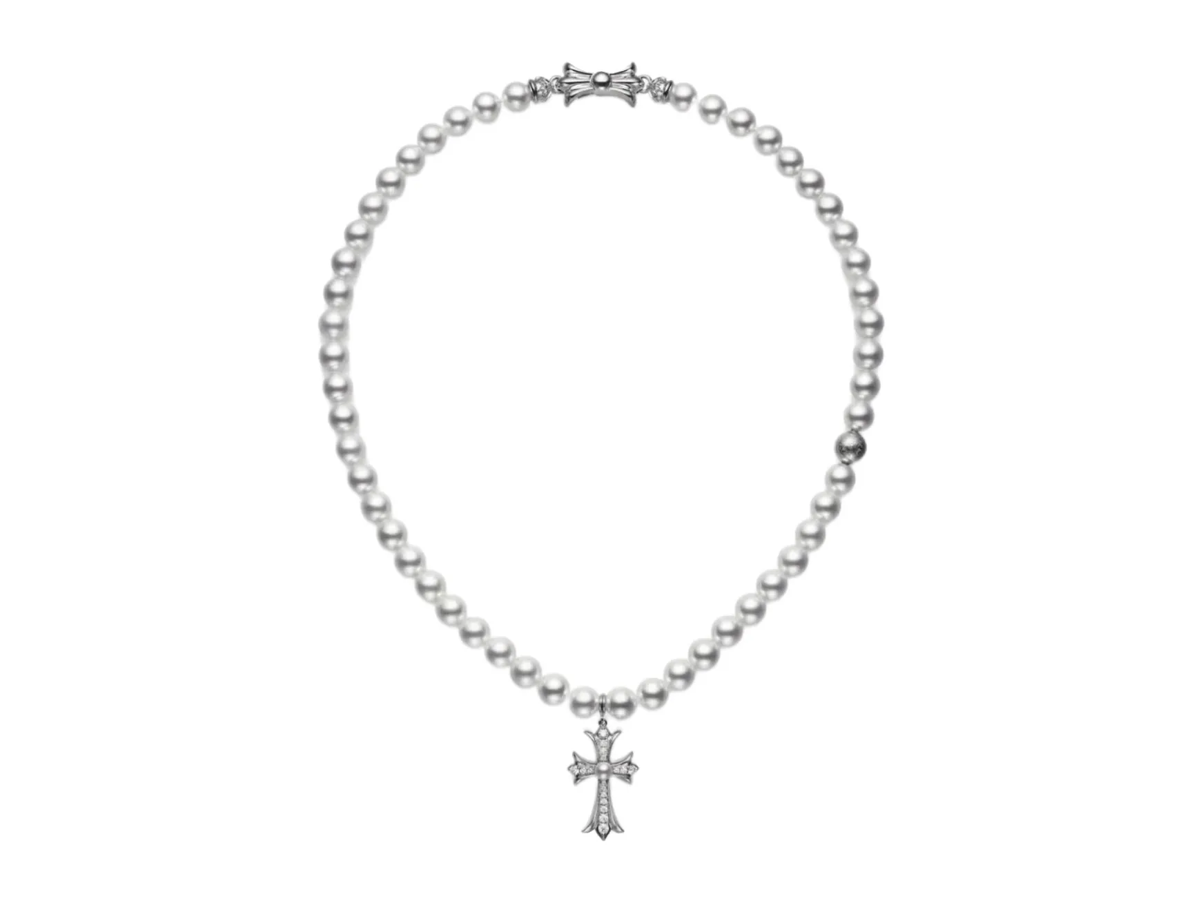 Chrome Hearts x Mikimoto Pearl Cross Pendant Necklace D28517399