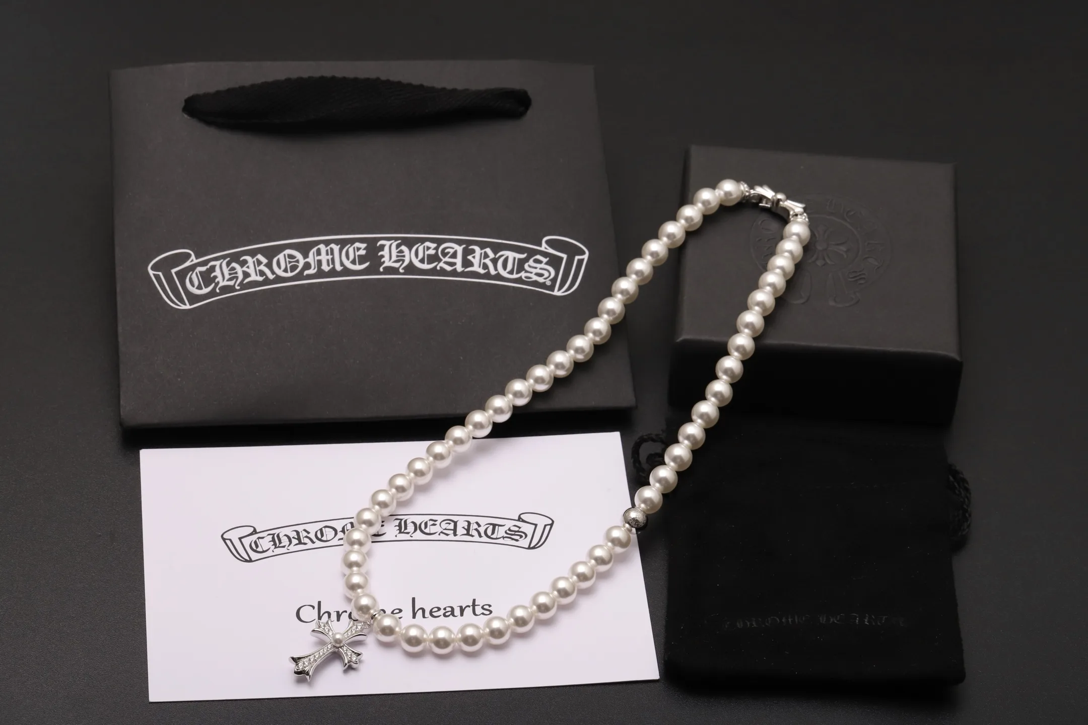 Chrome Hearts x Mikimoto Pearl Cross Pendant Necklace D28517399 — view 2