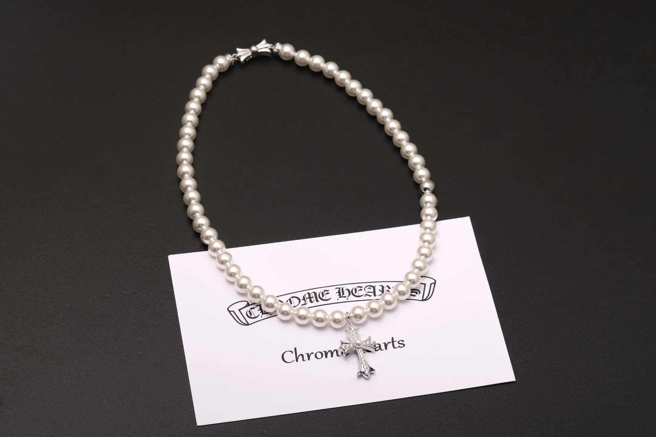 Chrome Hearts x Mikimoto Pearl Cross Pendant Necklace D28517399 — view 3