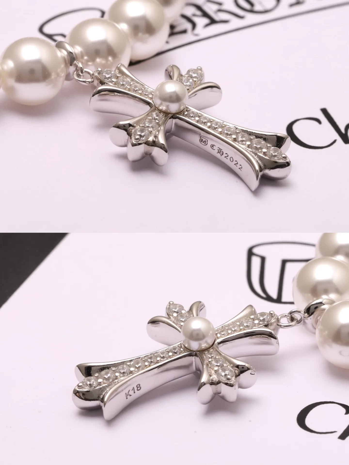 Chrome Hearts x Mikimoto Pearl Cross Pendant Necklace D28517399 — view 5