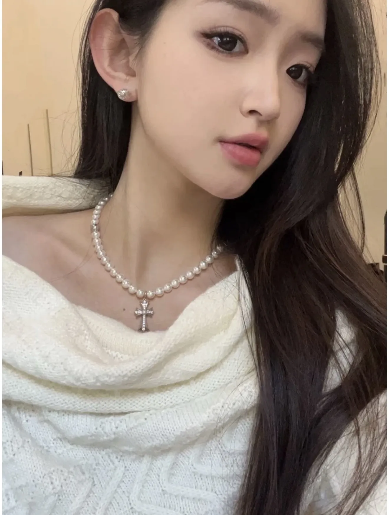 Chrome Hearts x Mikimoto Pearl Cross Pendant Necklace D28517398 — view 8