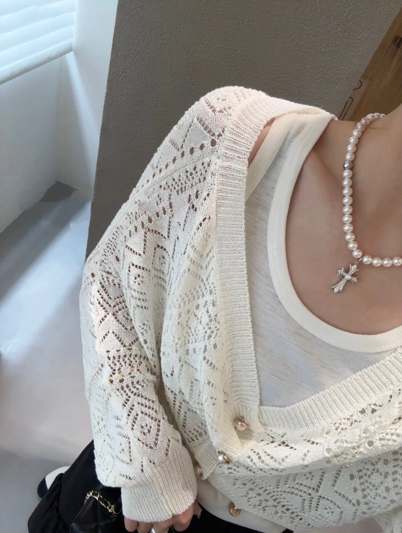 Chrome Hearts x Mikimoto Pearl Cross Pendant Necklace D28517398 — view 9