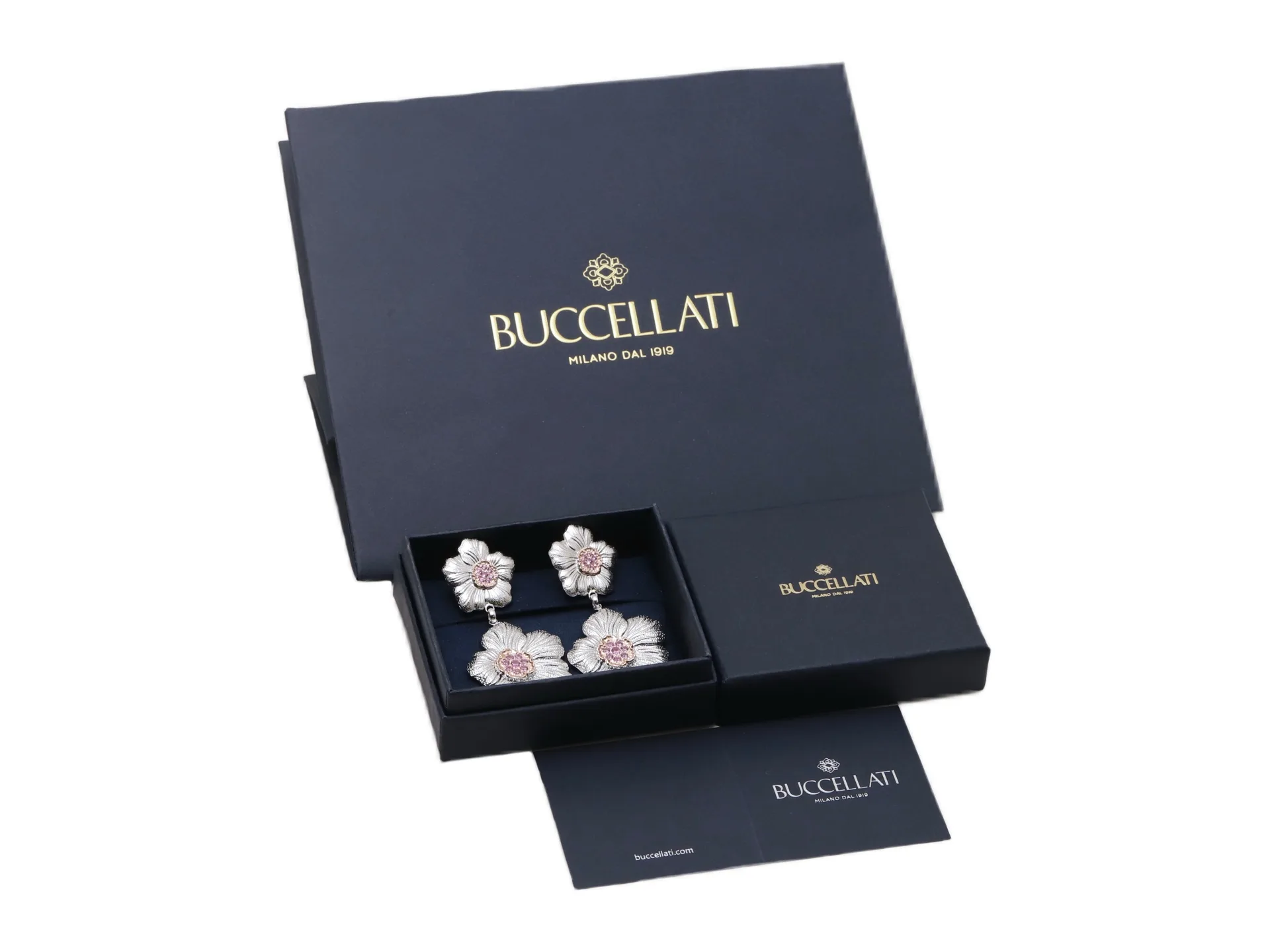Gardenia Blossom Drop Earrings with Pink Stones D148016826 — view 2