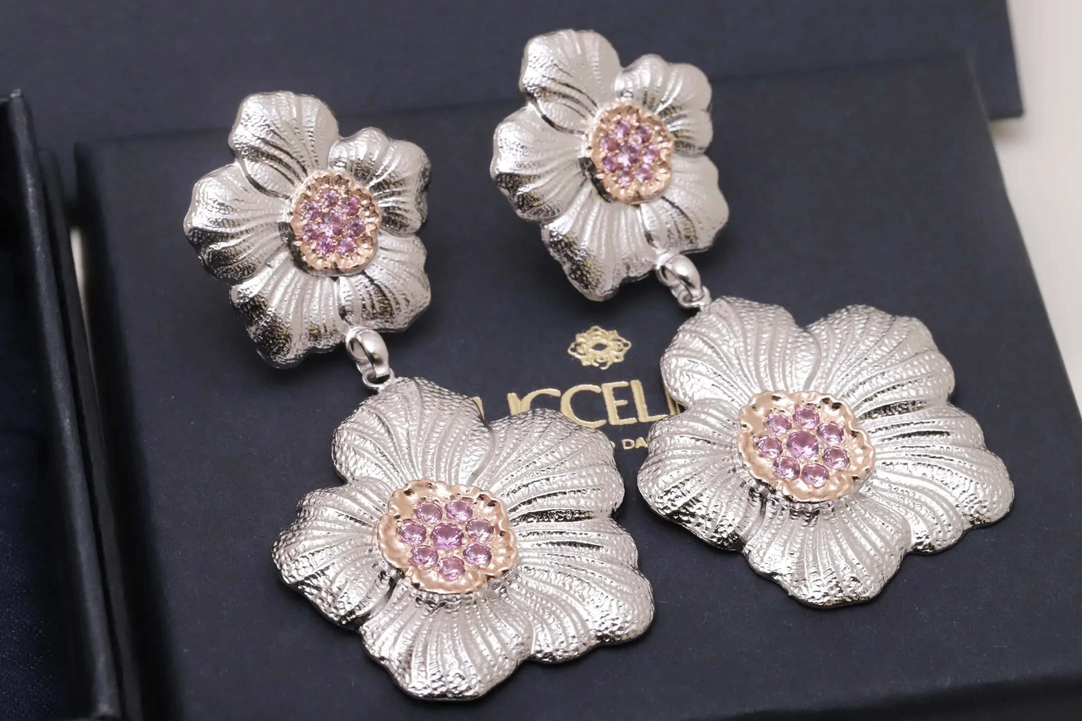 Gardenia Blossom Drop Earrings with Pink Stones D148016826 — view 3