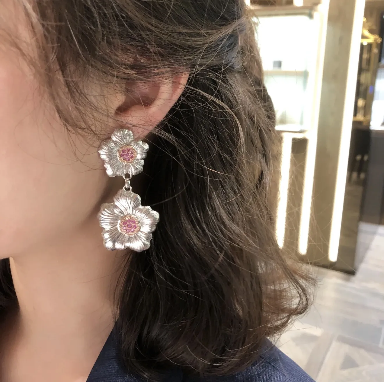 Gardenia Blossom Drop Earrings with Pink Stones D148016826 — view 9