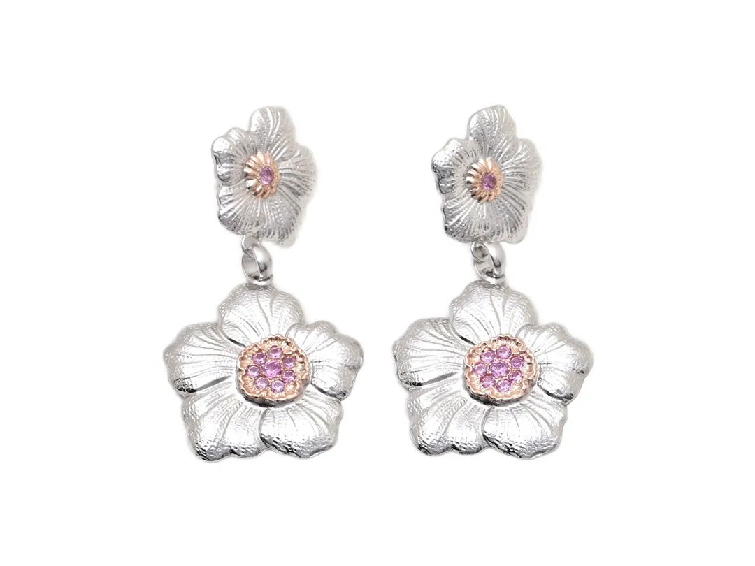 Gardenia Flower Drop Earrings with Pink Stones D79516830