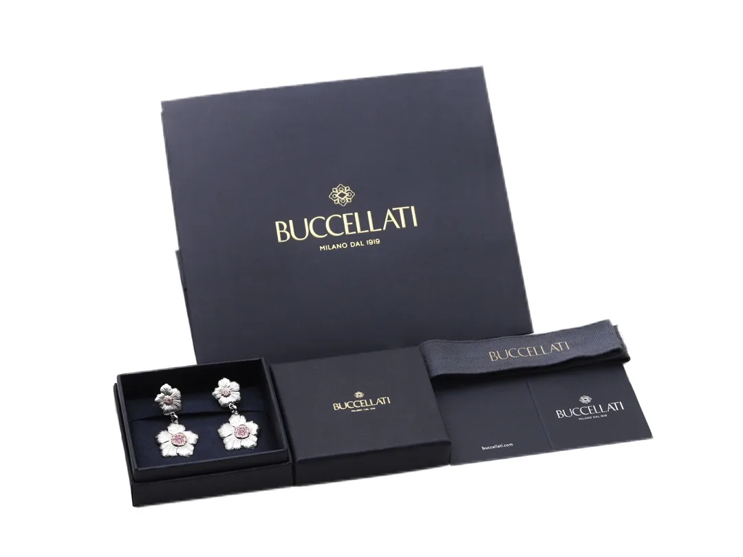 Gardenia Flower Drop Earrings with Pink Stones D79516830 — view 2