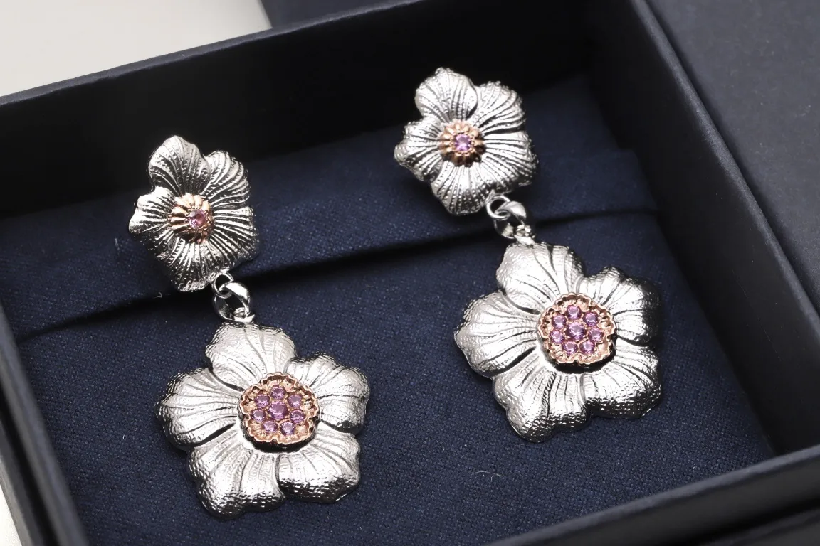 Gardenia Flower Drop Earrings with Pink Stones D79516830 — view 3