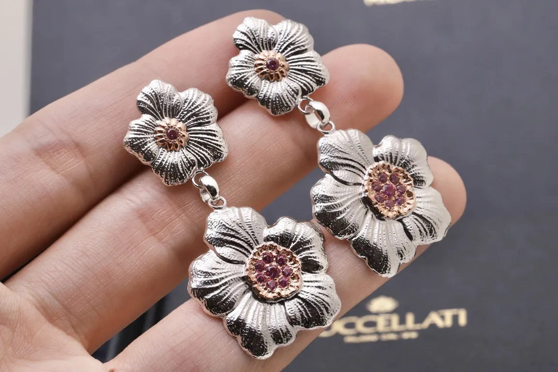Gardenia Flower Drop Earrings with Pink Stones D79516830 — view 5