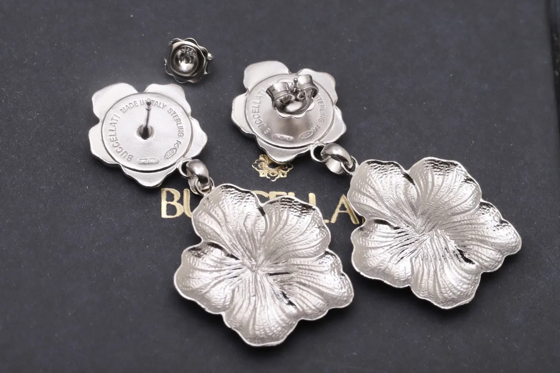 Gardenia Flower Drop Earrings with Pink Stones D79516830 — view 6