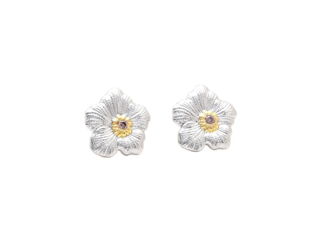 Gardenia Flower Stud Earrings with Brown Diamonds D34016835