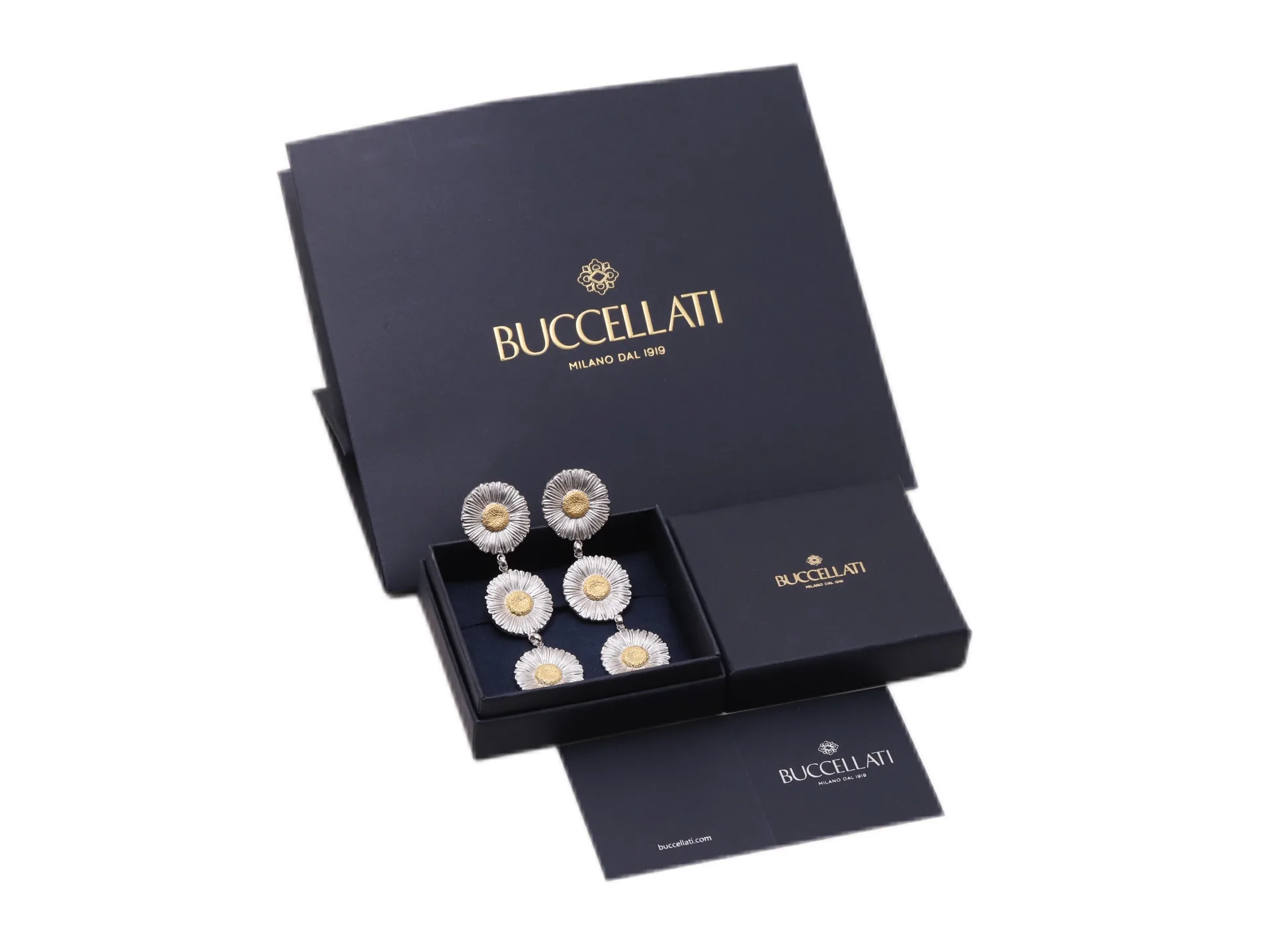 Buccellati Blossoms Daisy Three-Flower Drop Earrings D128516548 — view 2