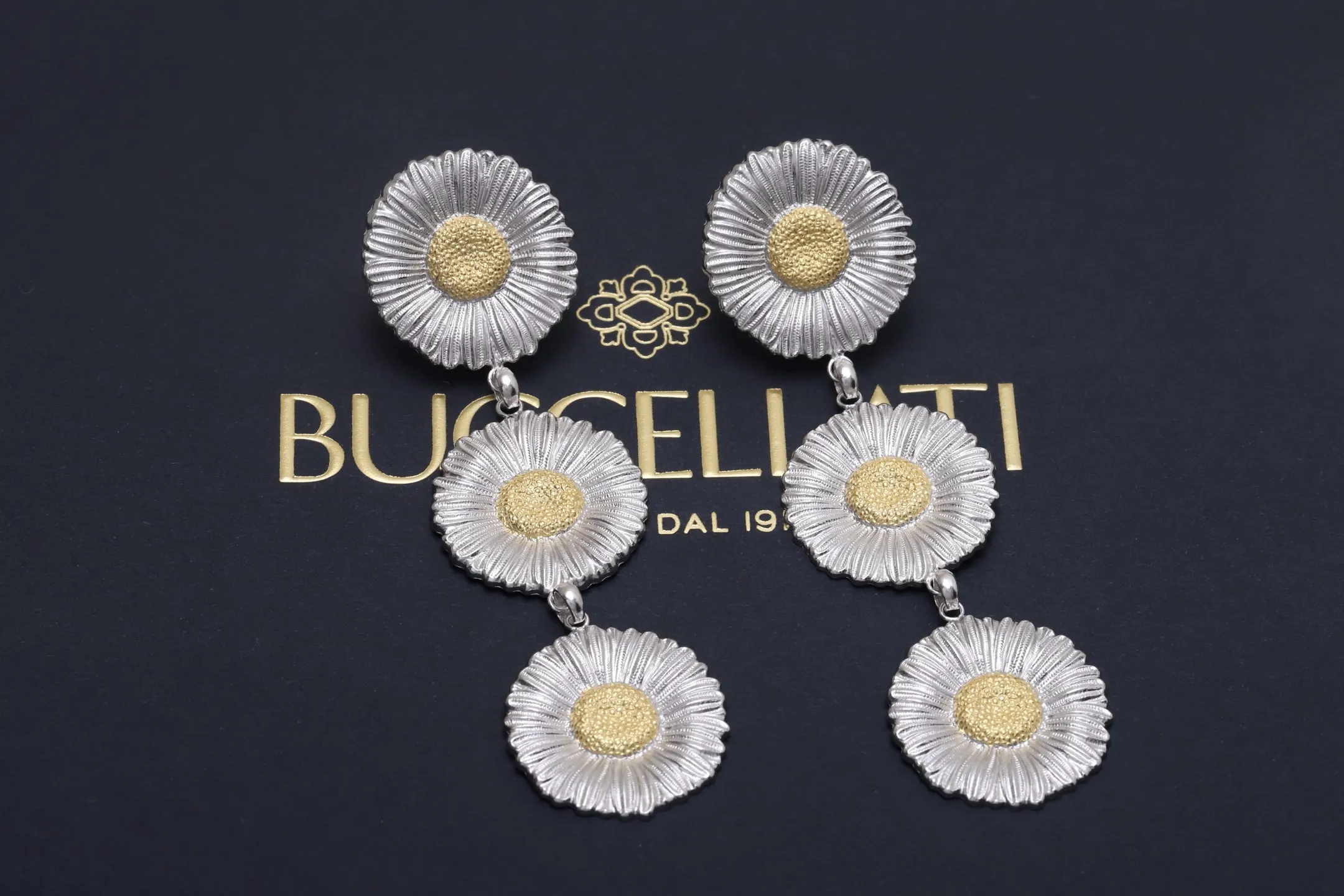 Buccellati Blossoms Daisy Three-Flower Drop Earrings D128516548 — view 3