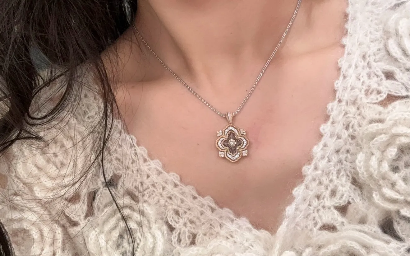 Opera Tulle Flower Pendant Necklace (Gold-Plated Brass) D12516758 — view 9