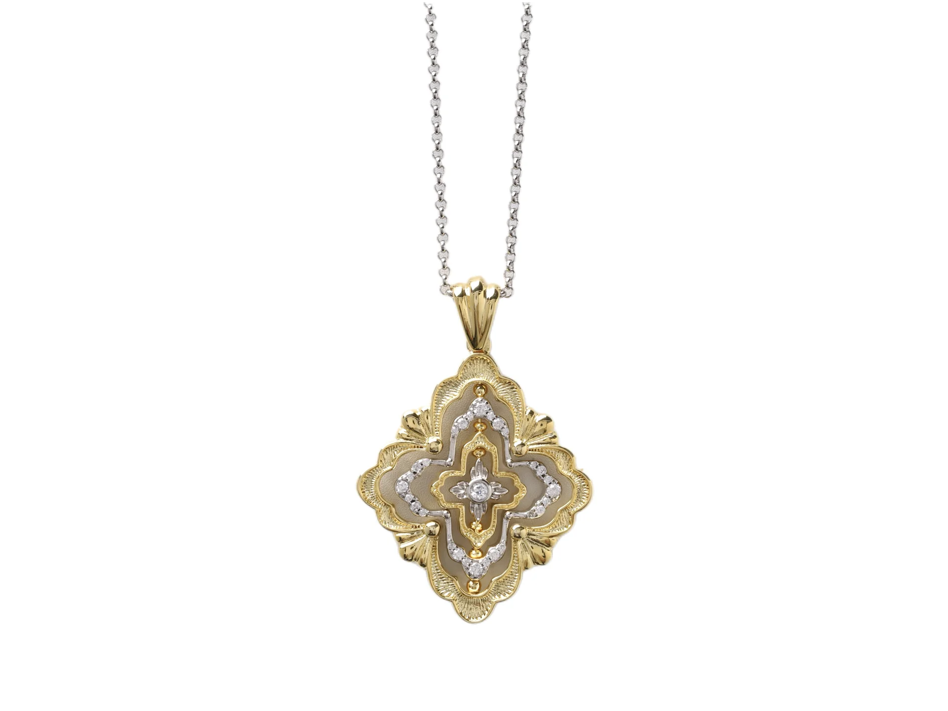 Opera-Style Cut-Out Pendant Necklace (Gold-Plated Brass) D15016757