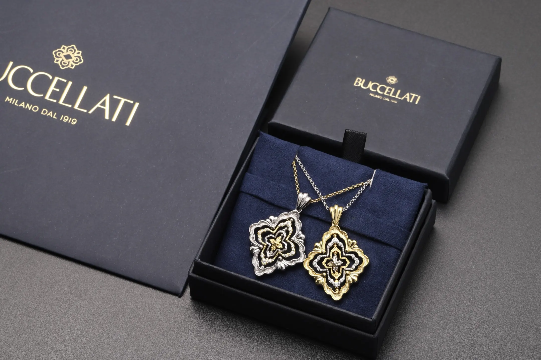 Opera-Style Cut-Out Pendant Necklace (Gold-Plated Brass) D15016757 — view 2