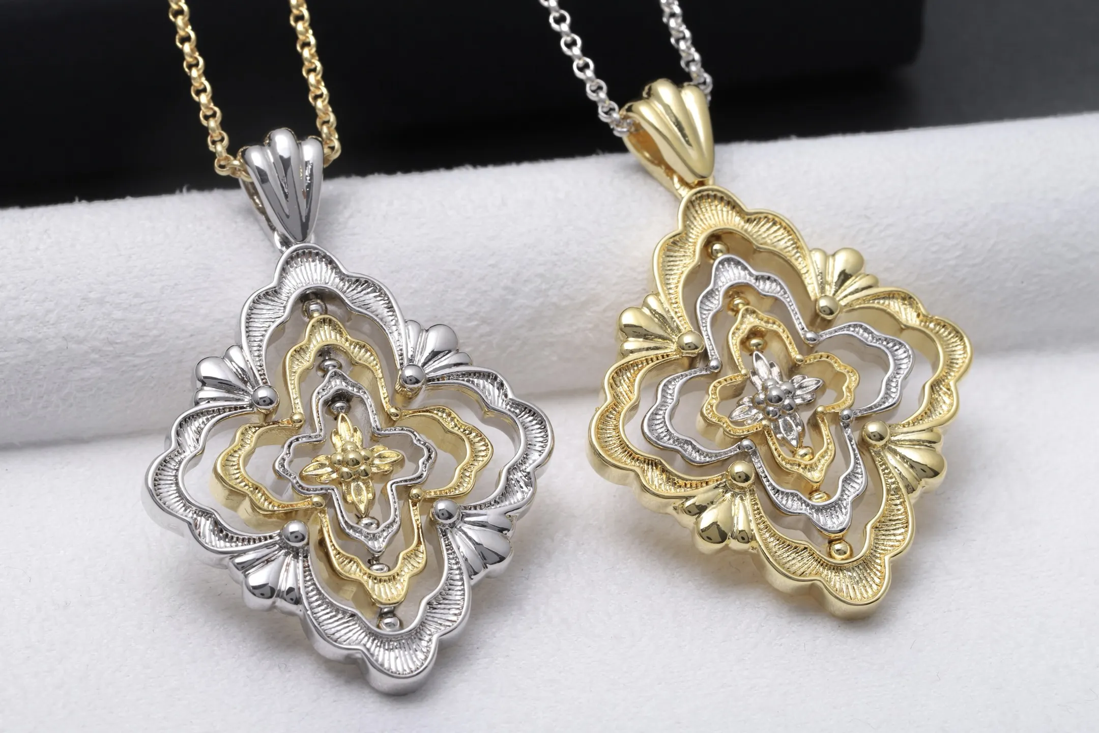 Opera-Style Cut-Out Pendant Necklace (Gold-Plated Brass) D15016757 — view 3