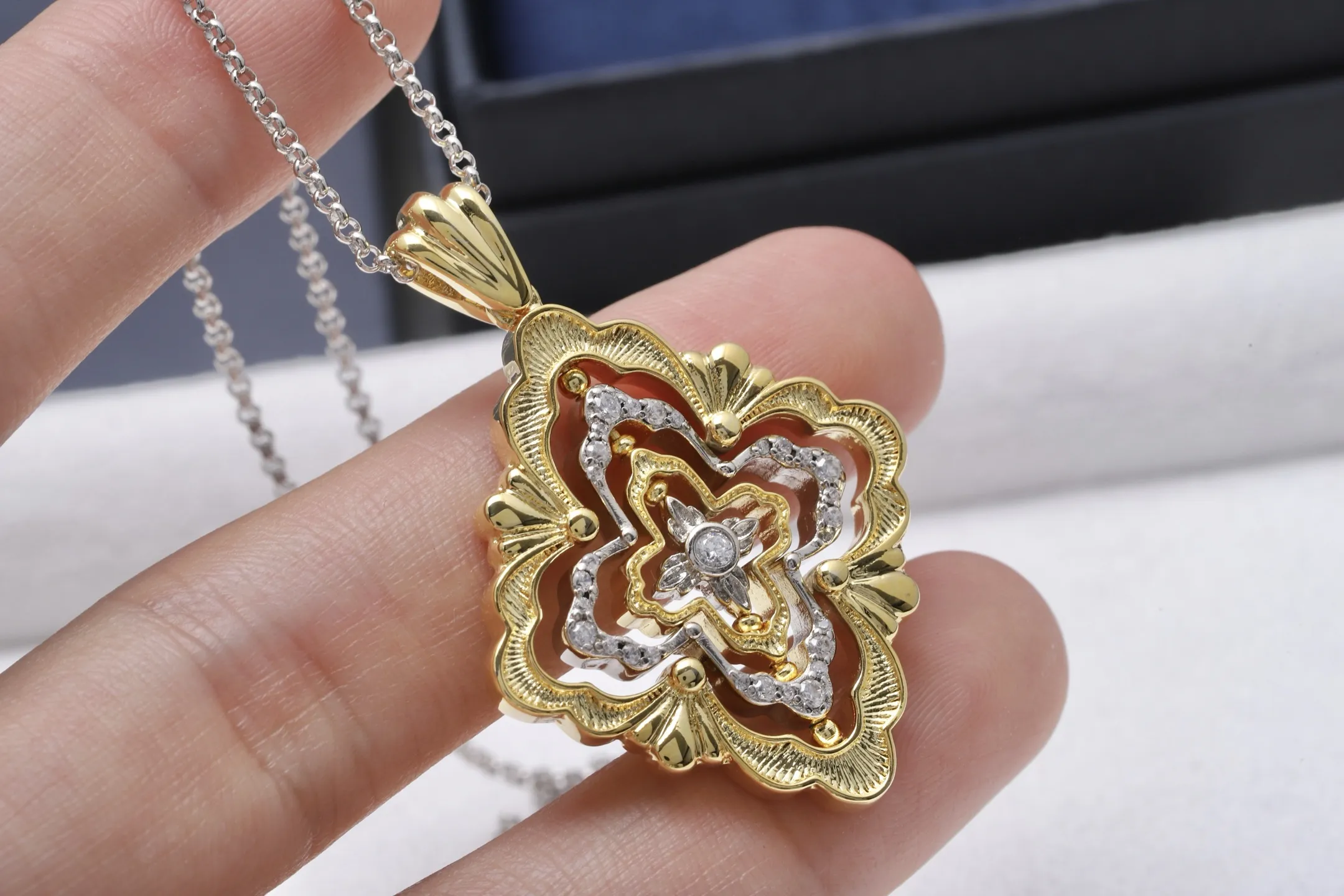 Opera-Style Cut-Out Pendant Necklace (Gold-Plated Brass) D15016757 — view 5
