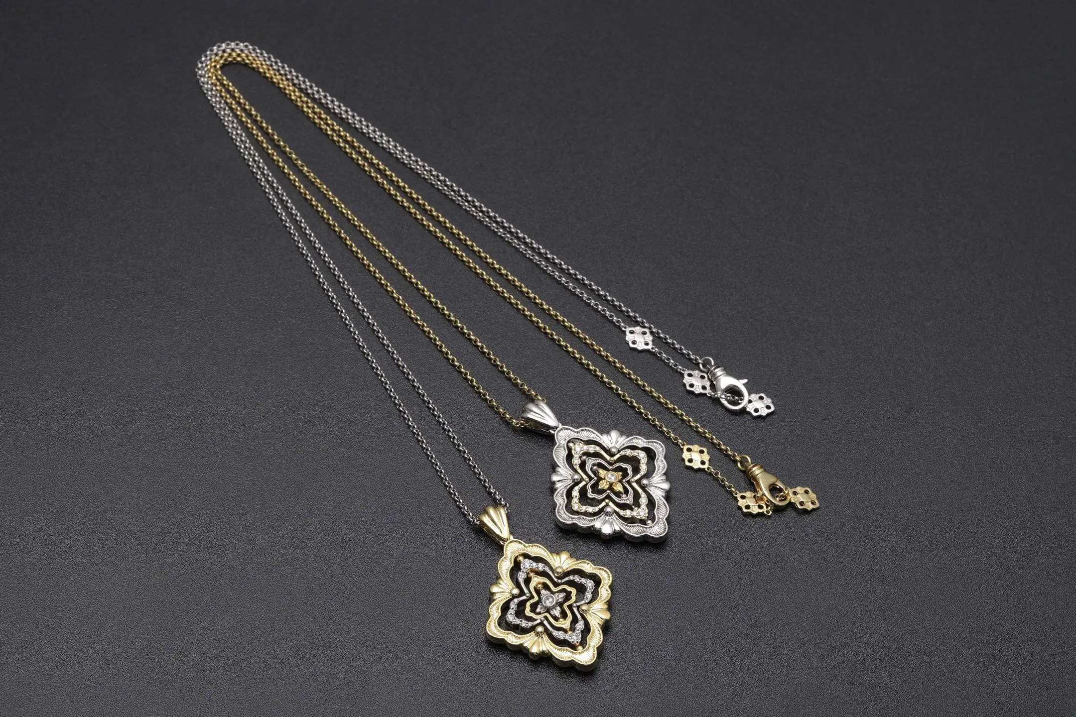 Opera-Style Cut-Out Pendant Necklace (Gold-Plated Brass) D15016757 — view 7