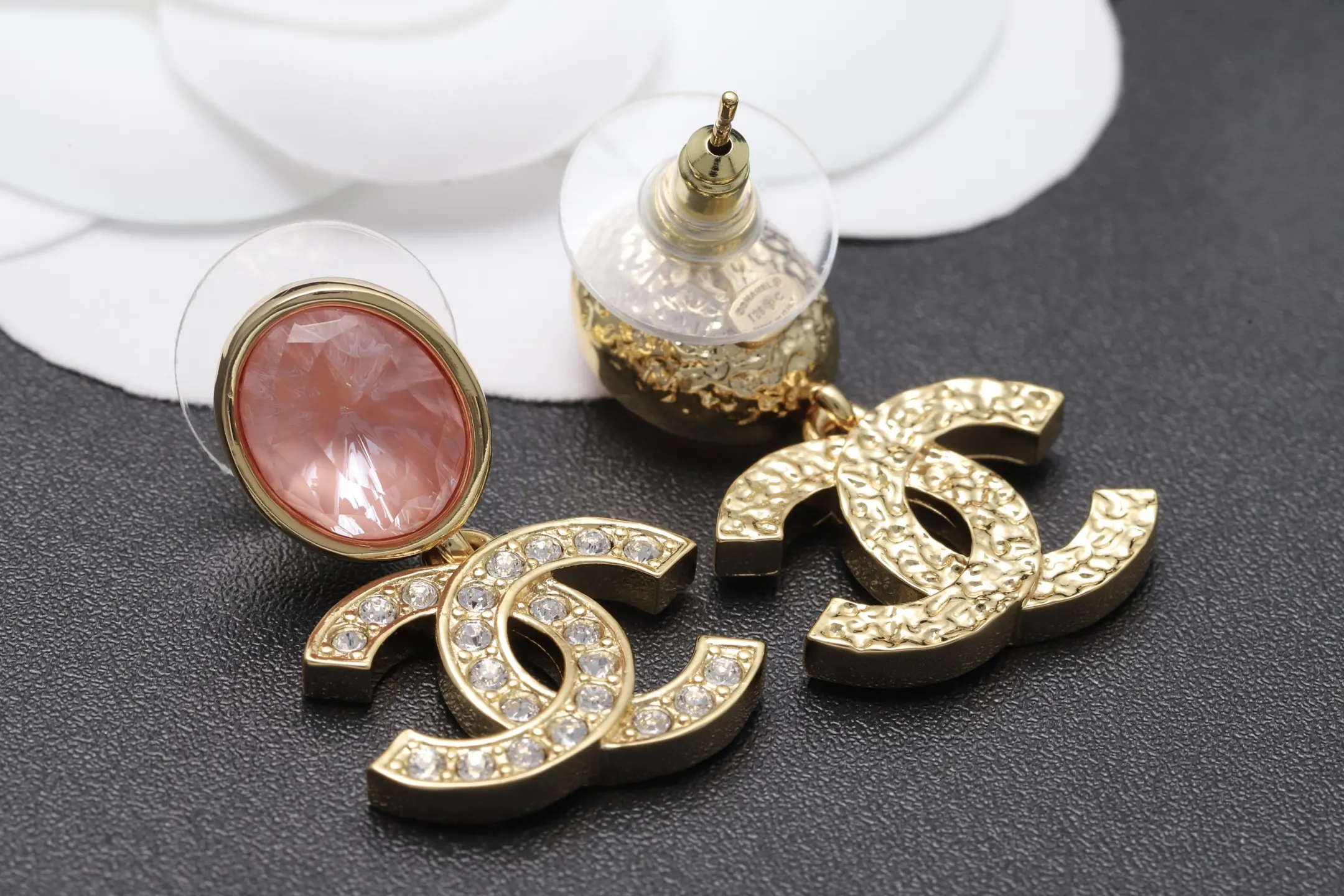 Vintage CC Crystal Drop Earrings with Pink Resin D15517033 — view 6
