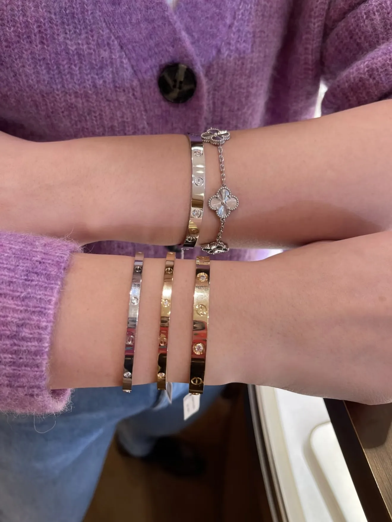 Love Bangle with 4 Diamonds (Gold-Plated Brass) D21016889 — view 6