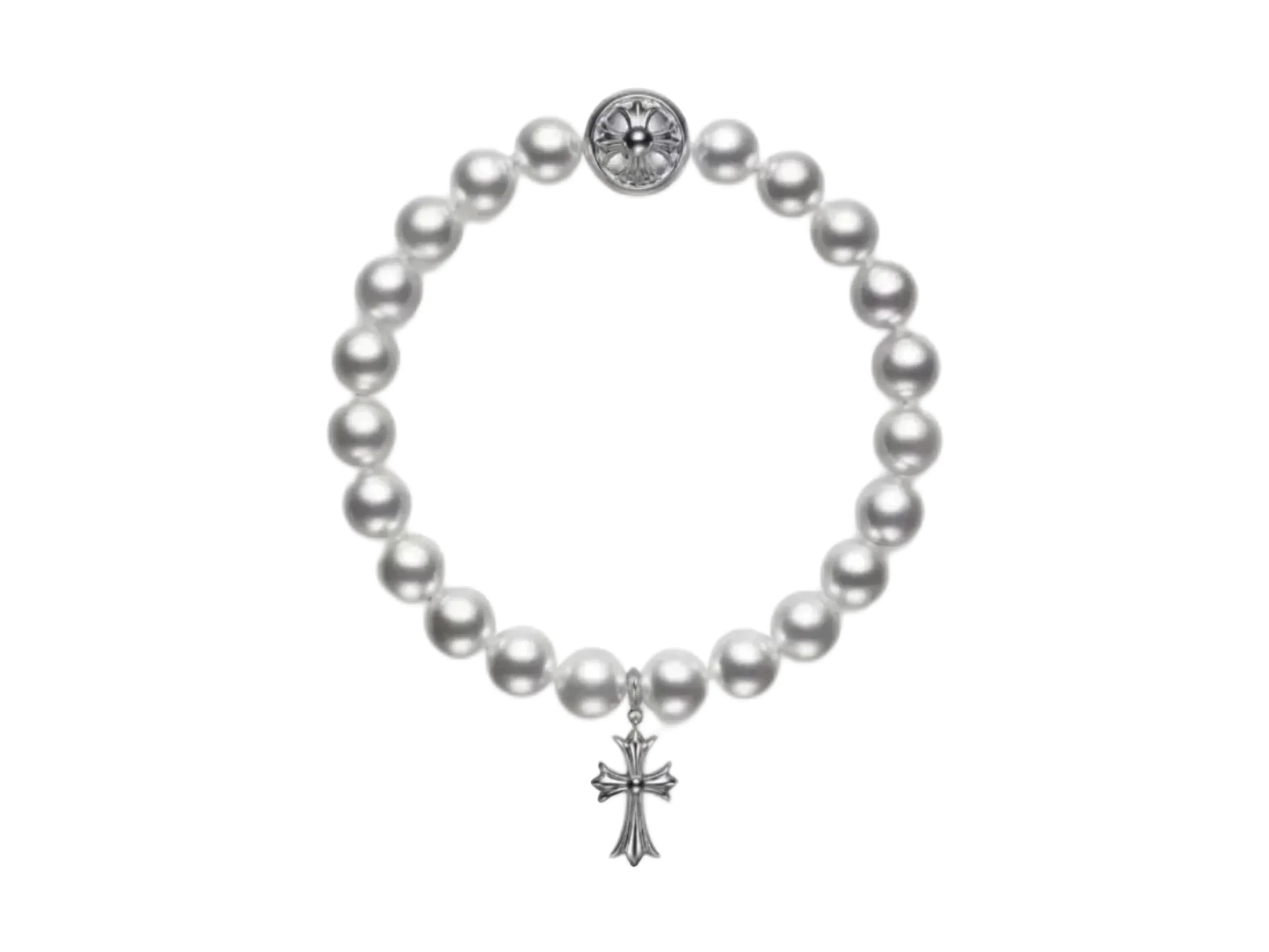 Chrome Hearts x Mikimoto Pearl Cross Bracelet (Sterling Silver) D21517396