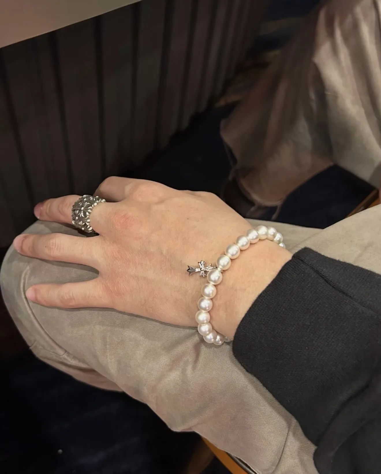 Chrome Hearts x Mikimoto Pearl Cross Bracelet (Sterling Silver) D21517396 — view 5