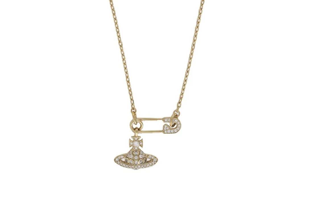 Orb and Safety Pin Crystal Pendant Necklace D15016991