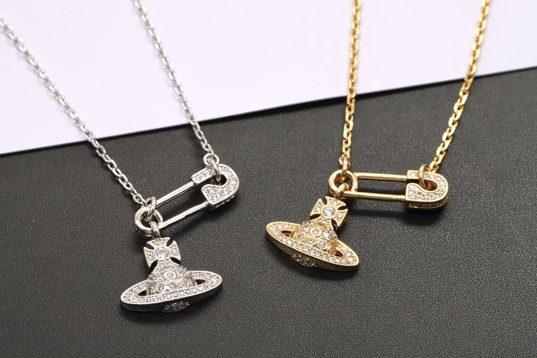 Orb and Safety Pin Crystal Pendant Necklace D15016991 — view 3
