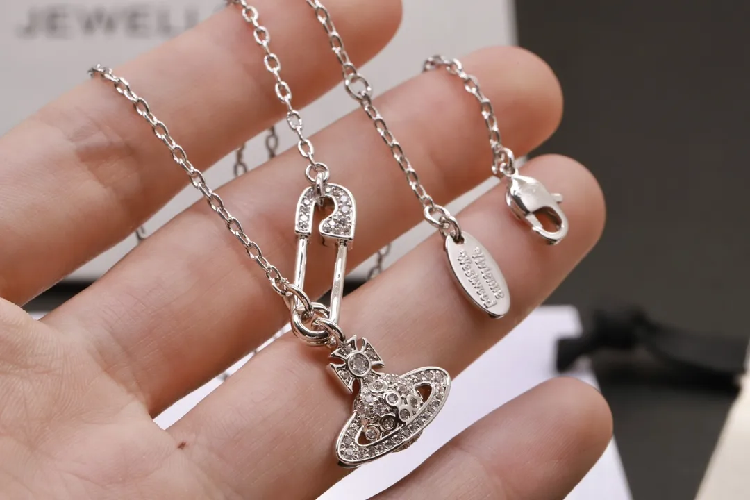 Orb and Safety Pin Crystal Pendant Necklace D15016991 — view 5