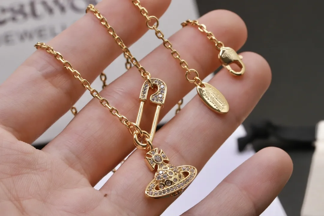 Orb and Safety Pin Crystal Pendant Necklace D15016991 — view 6