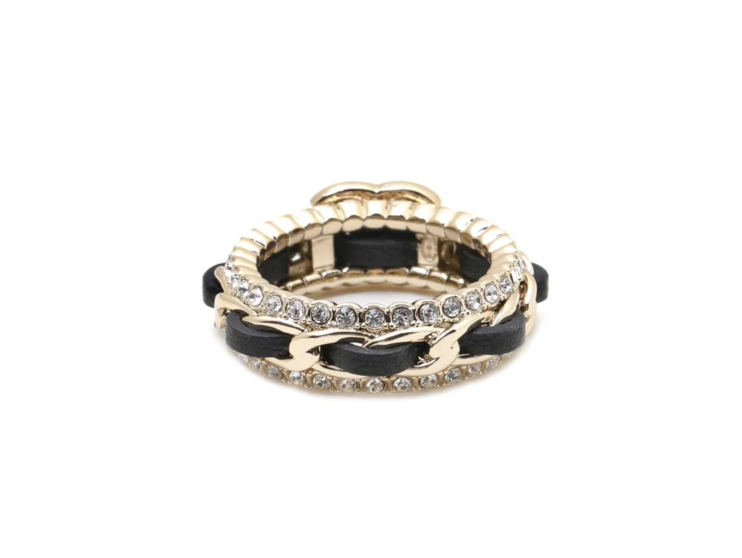Double C Leather-Intertwined Crystal Ring D14017348 — view 3