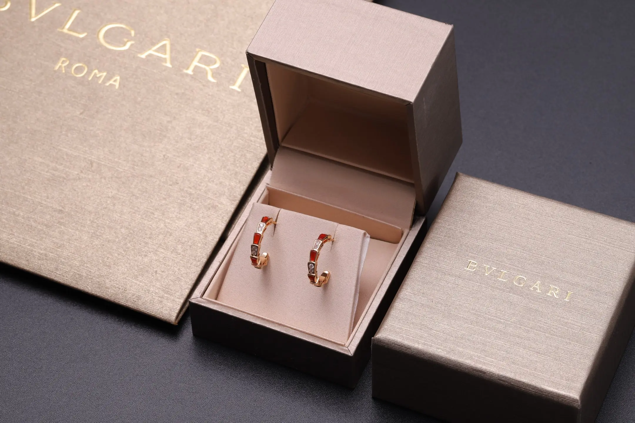 Serpenti-Inspired Carnelian and Zirconia Hoop Earrings D19516762 — view 2