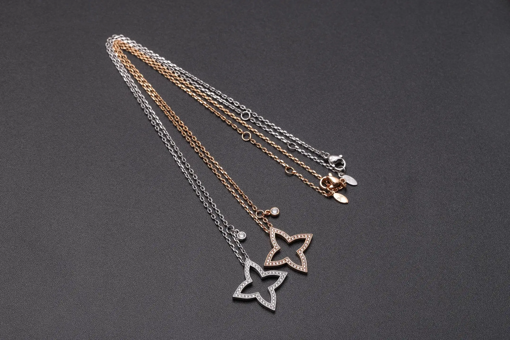 Monogram Flower Diamond-Set Pendant Necklace (Gold-Plated Brass) D15017041 — view 3