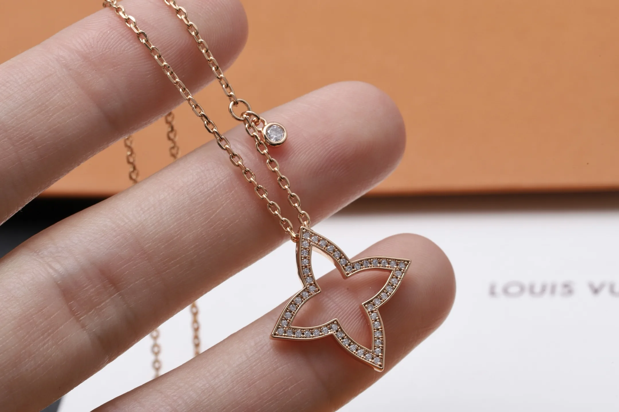Monogram Flower Diamond-Set Pendant Necklace (Gold-Plated Brass) D15017041 — view 5