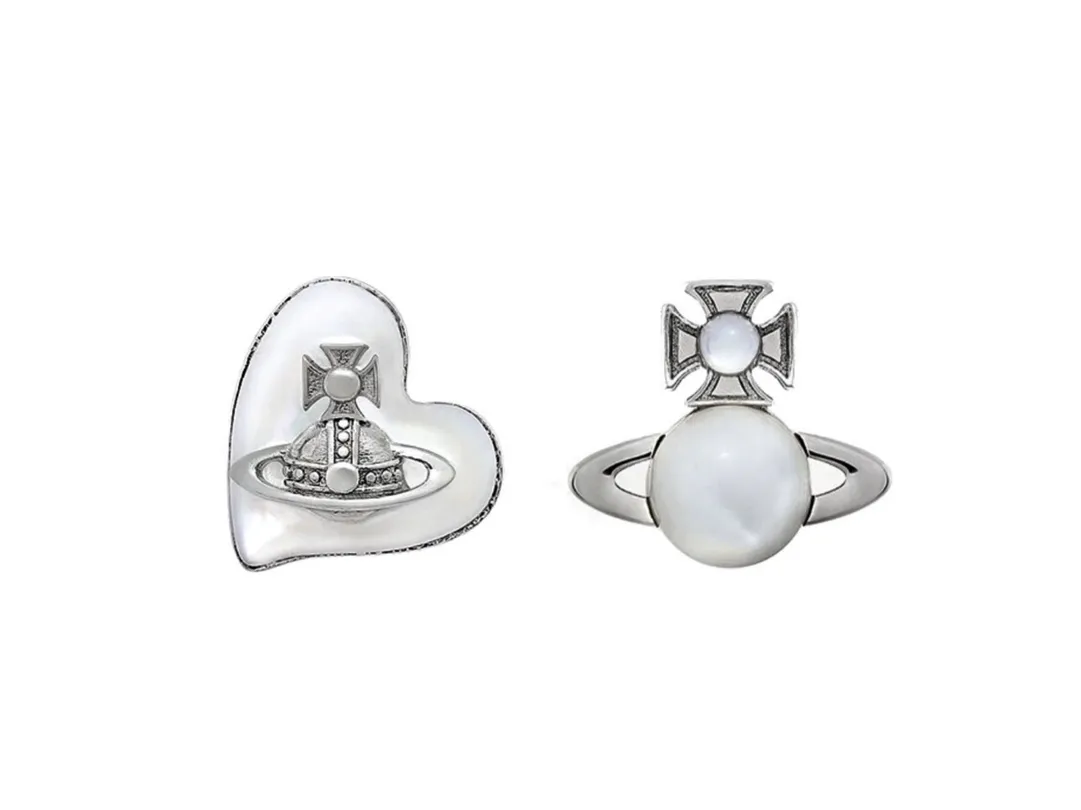 Mother-of-Pearl Heart and Saturn Stud Earrings D15516981