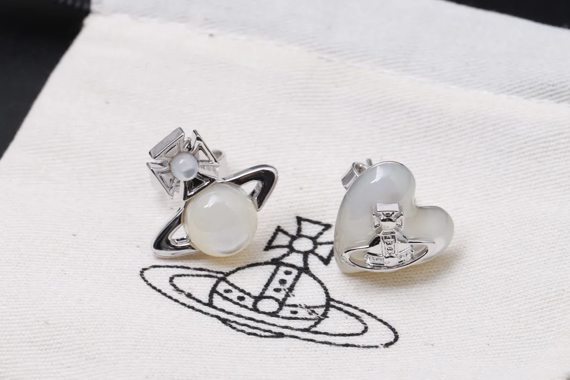 Mother-of-Pearl Heart and Saturn Stud Earrings D15516981 — view 4