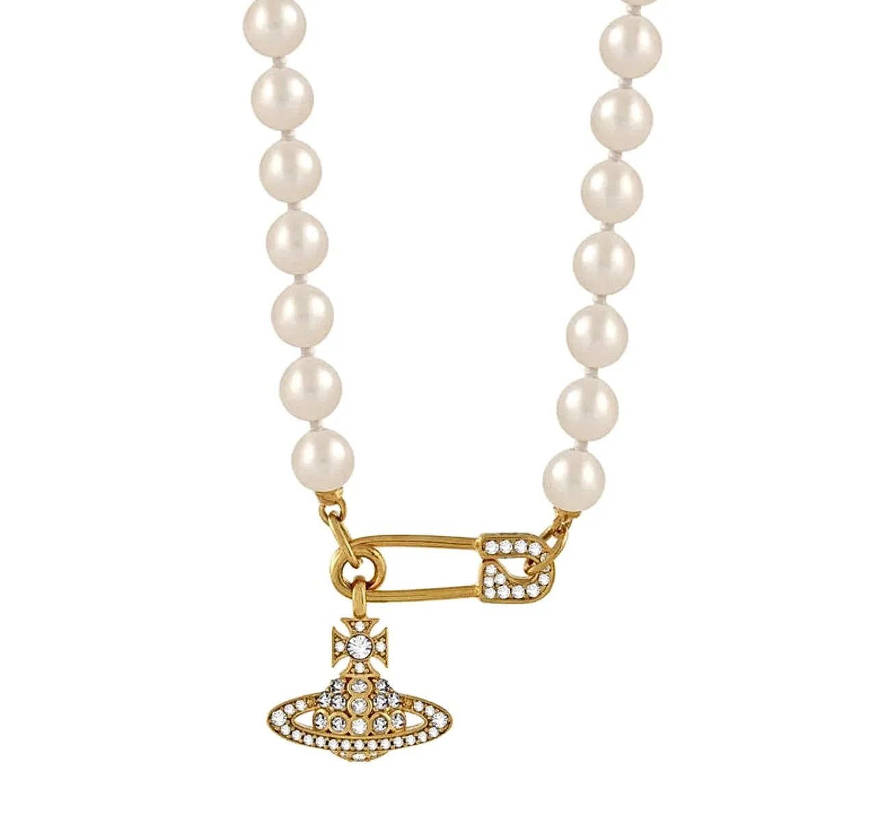 Orb Safety Pin Faux Pearl Necklace D17016998