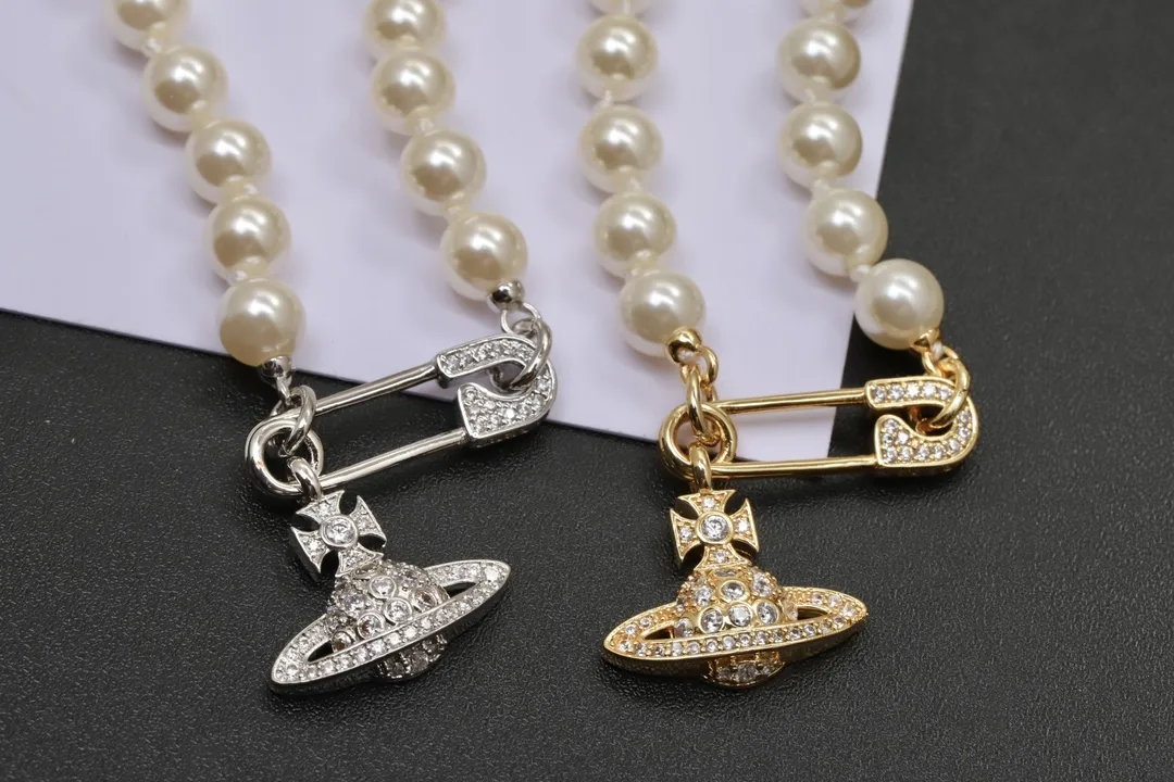 Orb Safety Pin Faux Pearl Necklace D17016998 — view 3