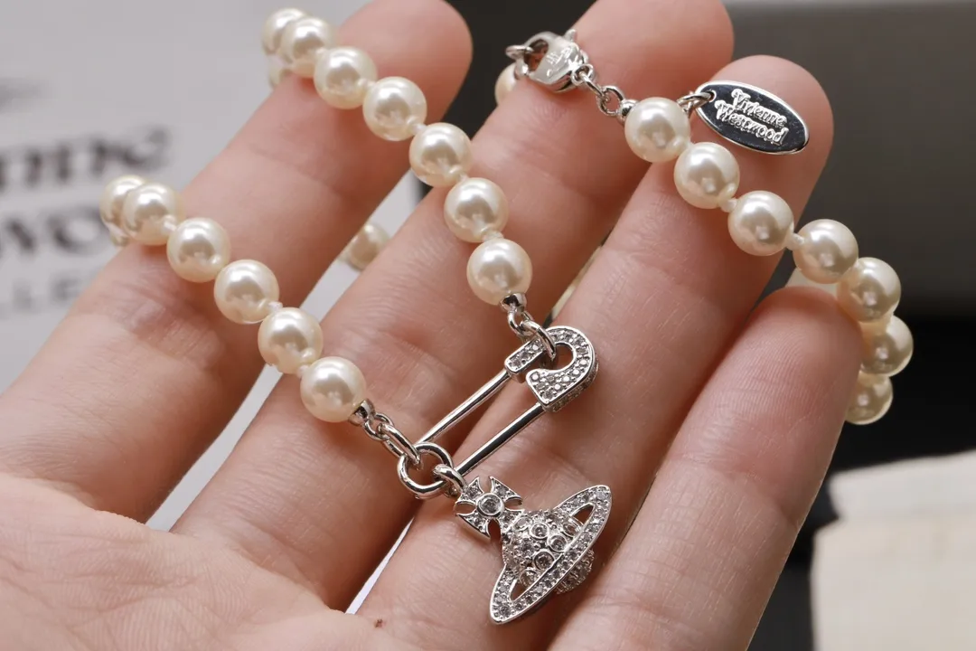 Orb Safety Pin Faux Pearl Necklace D17016998 — view 5