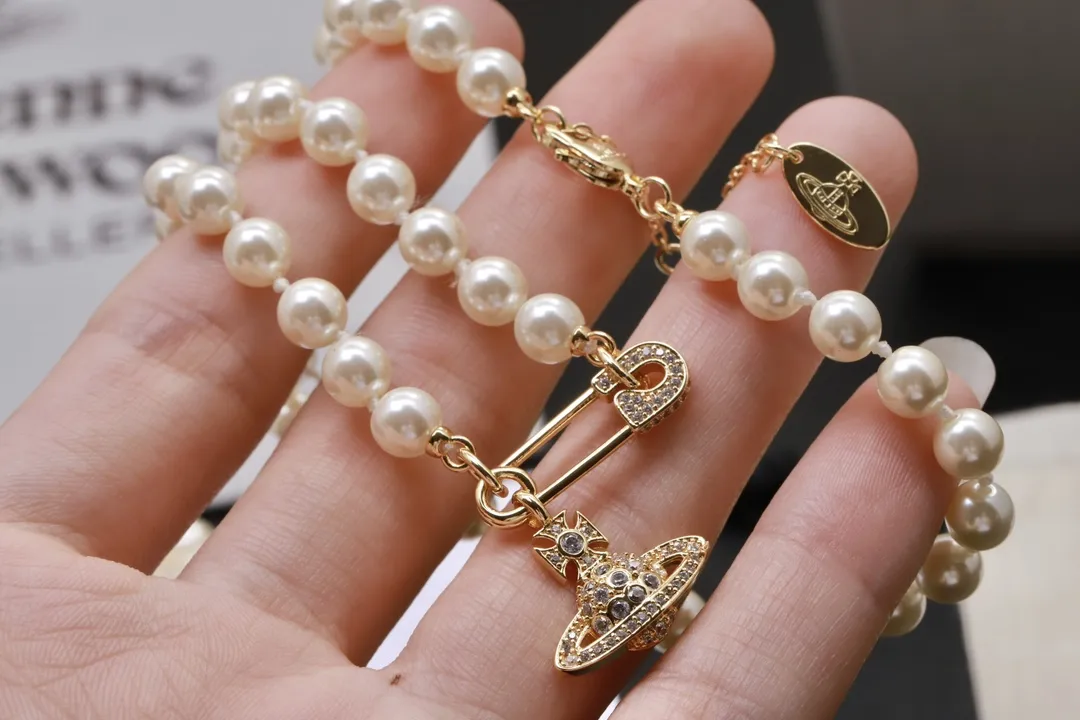 Orb Safety Pin Faux Pearl Necklace D17016998 — view 6