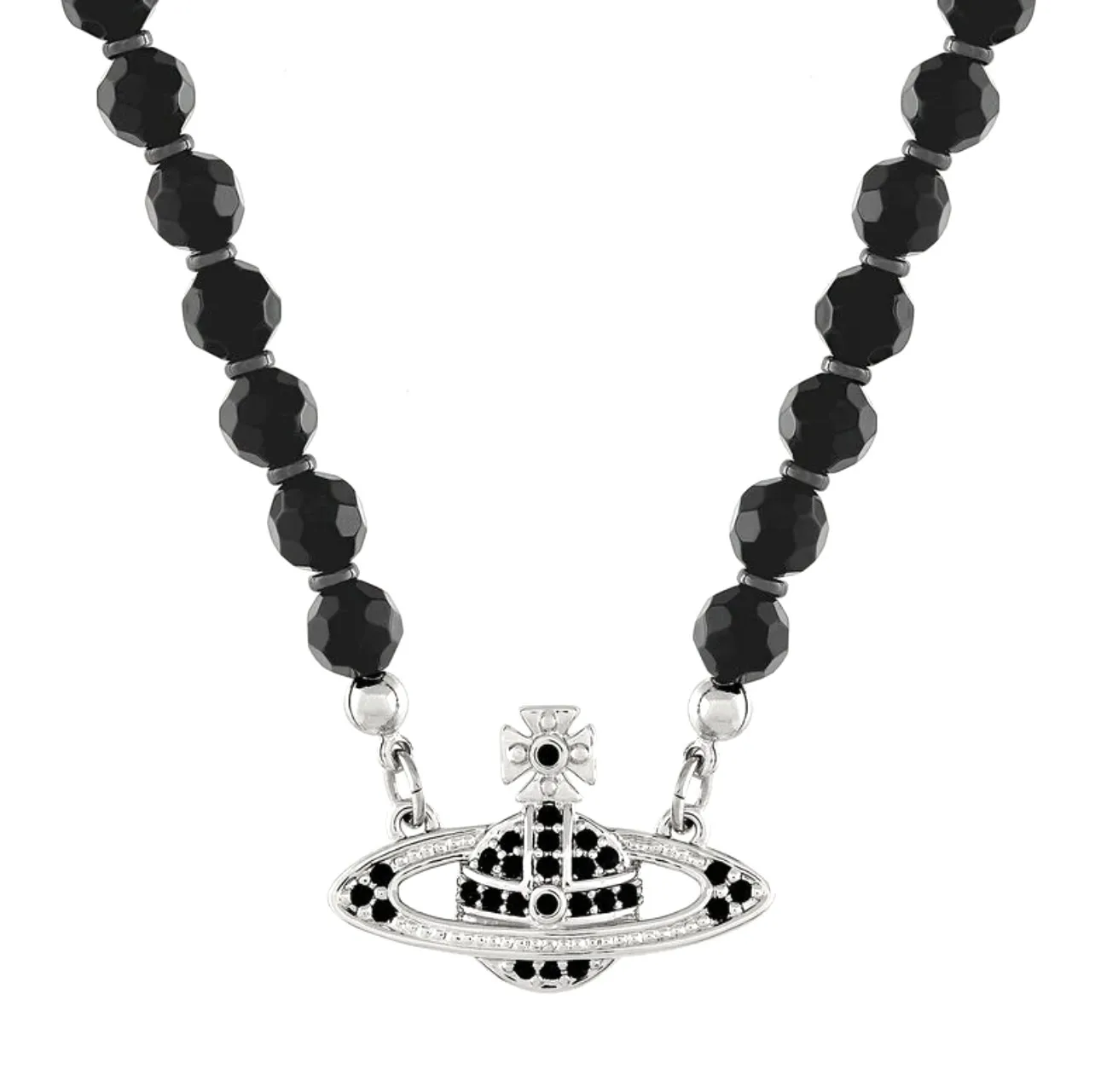 Orb Pendant Black Agate Beaded Necklace D16516990