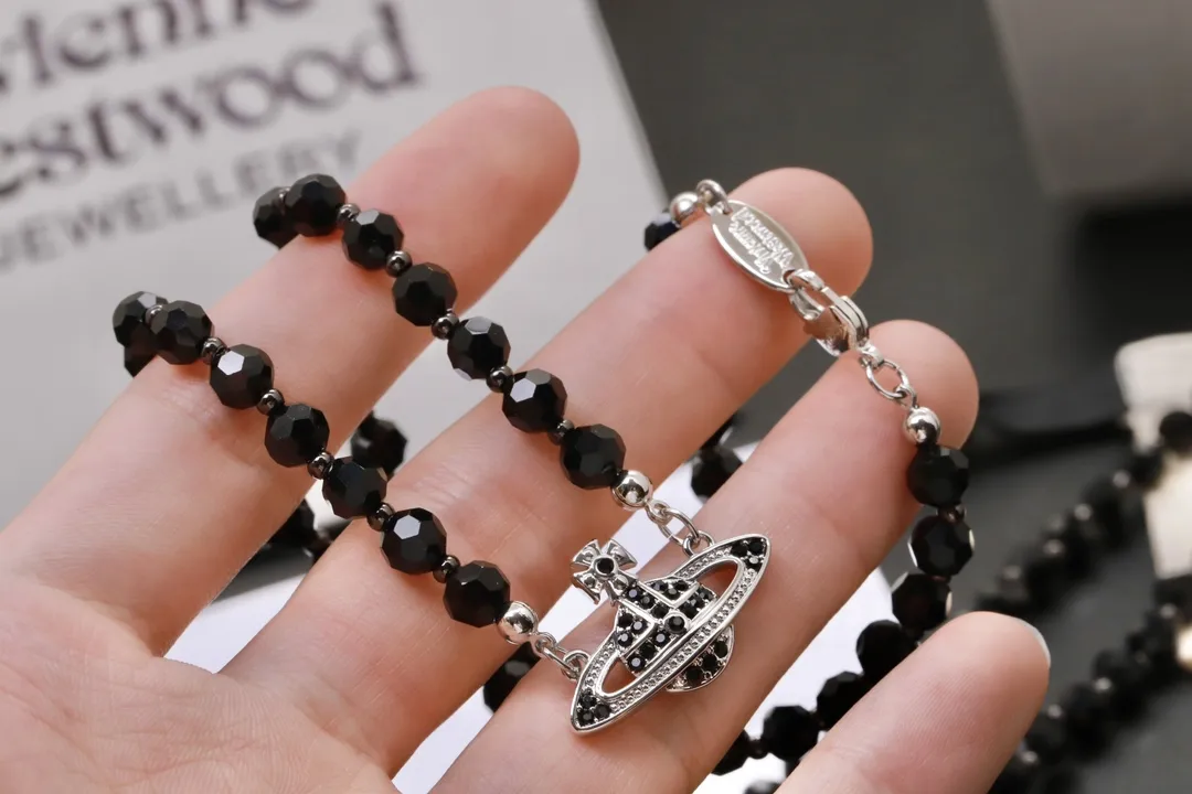 Orb Pendant Black Agate Beaded Necklace D16516990 — view 4