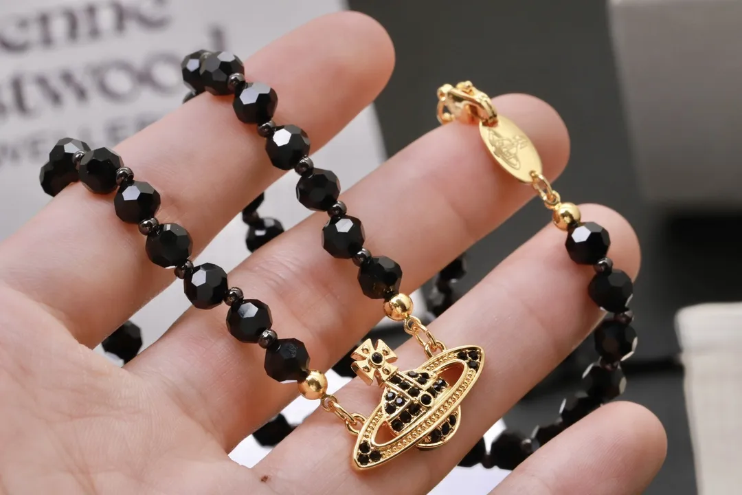 Orb Pendant Black Agate Beaded Necklace D16516990 — view 5