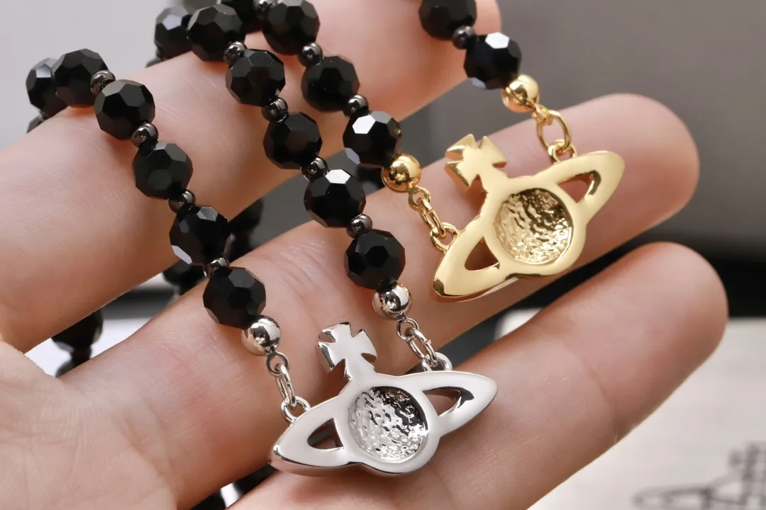 Orb Pendant Black Agate Beaded Necklace D16516990 — view 7