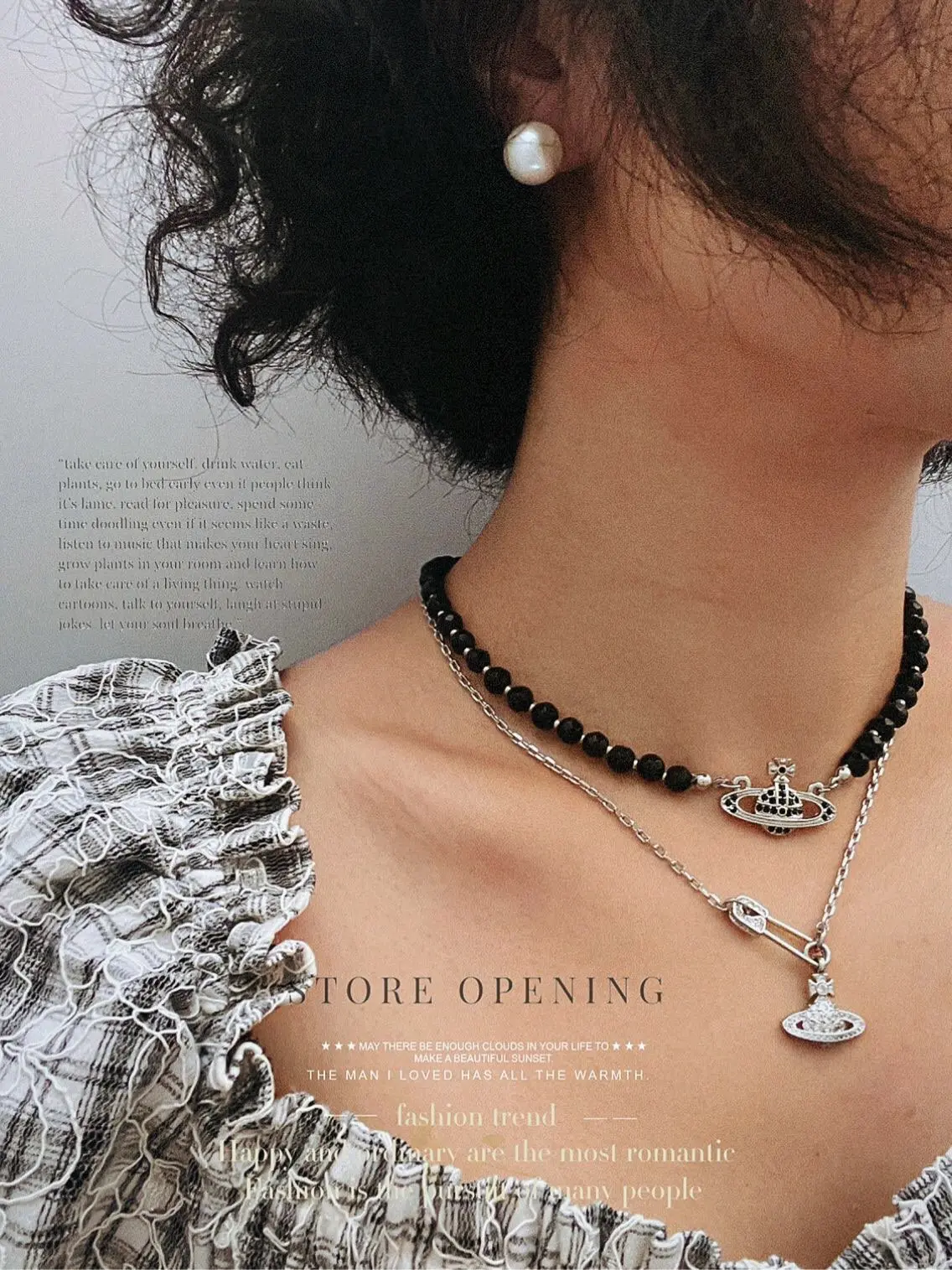 Orb Pendant Black Agate Beaded Necklace D16516990 — view 9