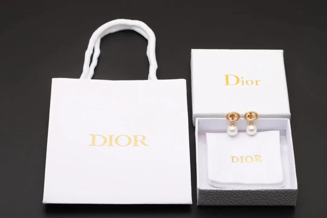 CD Navy Resin Pearl Drop Earrings D14016669 — view 2