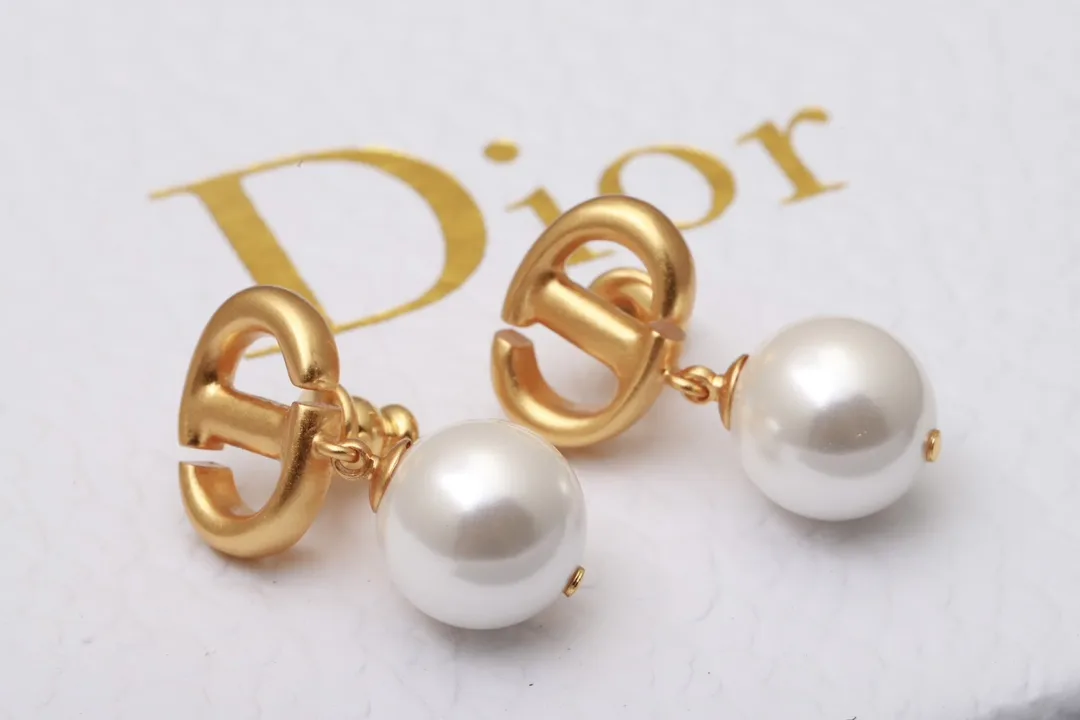 CD Navy Resin Pearl Drop Earrings D14016669 — view 4