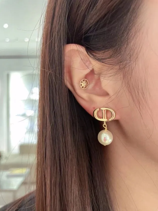 CD Navy Resin Pearl Drop Earrings D14016669 — view 8