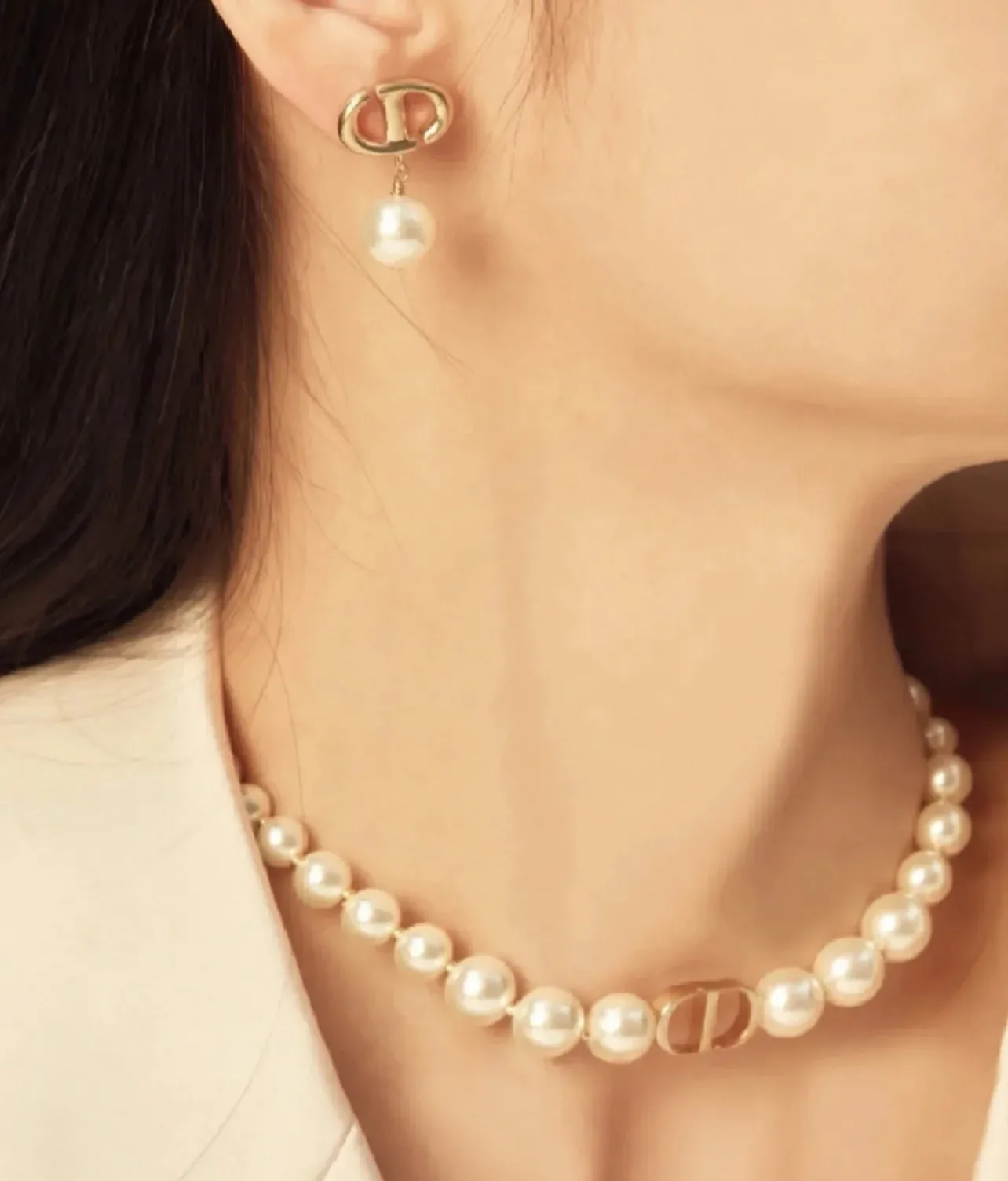 CD Navy Resin Pearl Drop Earrings D14016669 — view 9